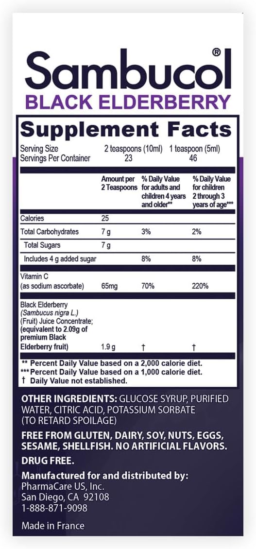 Sambucol Black Elderberry Syrup for Kids - Elderberry Extract Kids, Kids Elderberry Syrup, Black Elderberry for Kids, Kids Immune Support - 7.8 Fl Oz