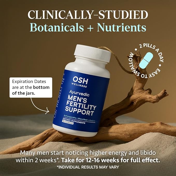 Men’s Fertility Support & Prenatal Vitamins – Ayurvedic Male Fertility Supplement for Conception, Sperm Count, Motility & Volume – with Ashwagandha, Maca, CoQ10, Zinc – 60 Vegan Capsules