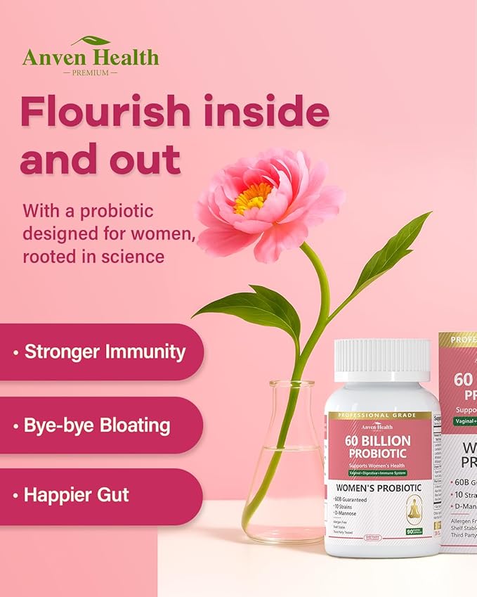 Probiotics for Women Digestive Health - 60 Billion Vaginal Probiotic Organic Prebiotics with Cranberry & D-Mannose for Gut, Urinary, Immune Health, Vegan & Non-GMO | 270 Capsules