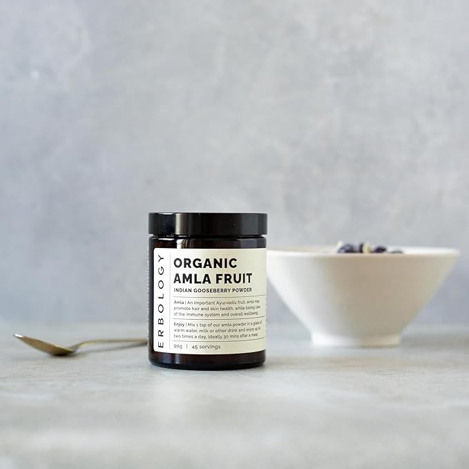 Erbology Organic Amla Powder 3.2 oz - 45 Servings - Indian Gooseberry - Skin and Hair Regeneration - Rich in Vitamin C - Sustainably Sourced Straight from Farm in India - Small Batch - GMO-Free