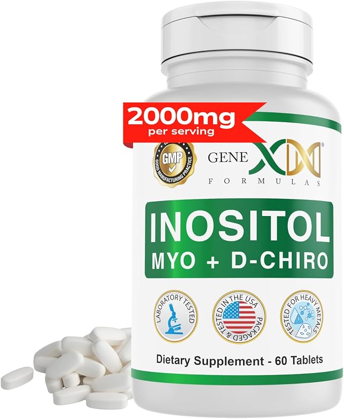 Genex Formulas 40:1 Myo-Inositol 2000mg D-Chiro Inositol 50mg (60 Tablets) Supports Hormone Balance & Ovarian Function - Vegan, Gluten Free, Non-GMO (30 Day Supply)
