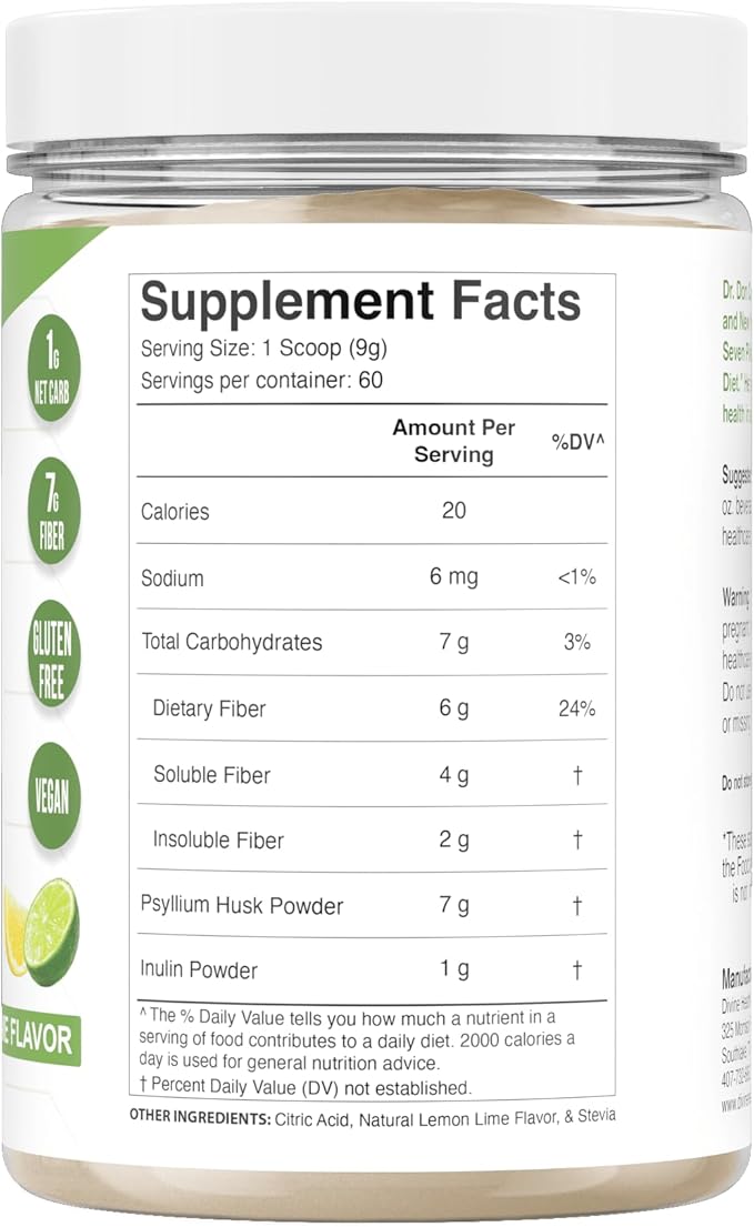 Dr Colbert MD Fiber Zone Powder | Lemon-Lime Flavor | Prebiotics, Isoluble & Soluble Fiber | Psyllium Husk | Inulin | Recommended in Keto Zone Diet & Healthy Gut Zone | 19 oz