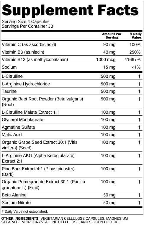 NosFlow Nitric Oxide Supplements for Men | Beet Root Taurine L-Arginine Malic Acid L-Arginine L-Citrulline Pine Bark Glycerol Agmatine Grape Seed Vitamin C Vitamin B12 Vitamin B3 by Clean Nutra