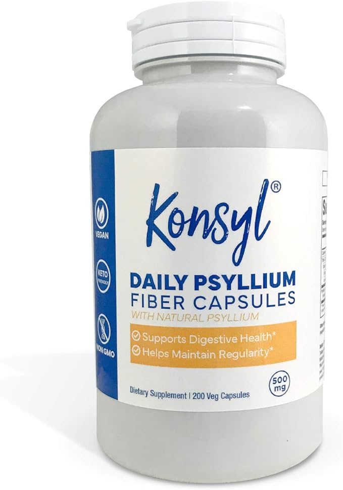 Konsyl Daily Psyllium Fiber Capsules - Contains 1500mg of All-Natural Psyllium Husk Powder per Serving - Supports Digestive Health and Weight Management Goals+ (500 Count (Pack of 1), Unflavored)