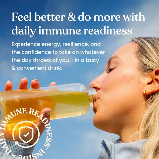 Immune Ready™ Immunity Boost Drink Mix with Vitamin C, D3, Zinc Picolinate, Inulin, Beta Glucan & Electrolytes - Delicious & Refreshing Sugar-Free Immune Booster - Peach-Mango Flavored - 15 Servings
