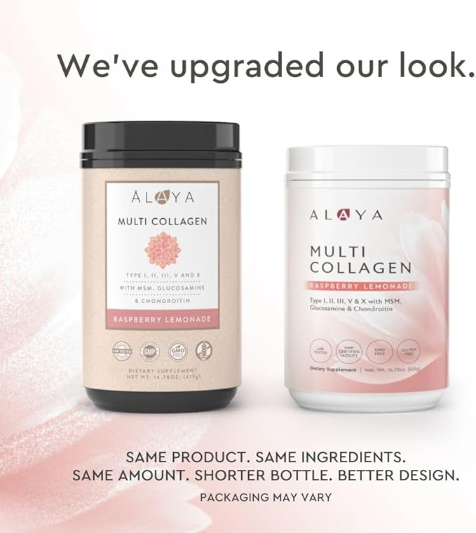 Alaya Multi Collagen Powder - Type I, II, III, V, X Hydrolyzed Collagen Peptides Protein Powder Supplement with MSM + GC (Raspberry Lemonade)