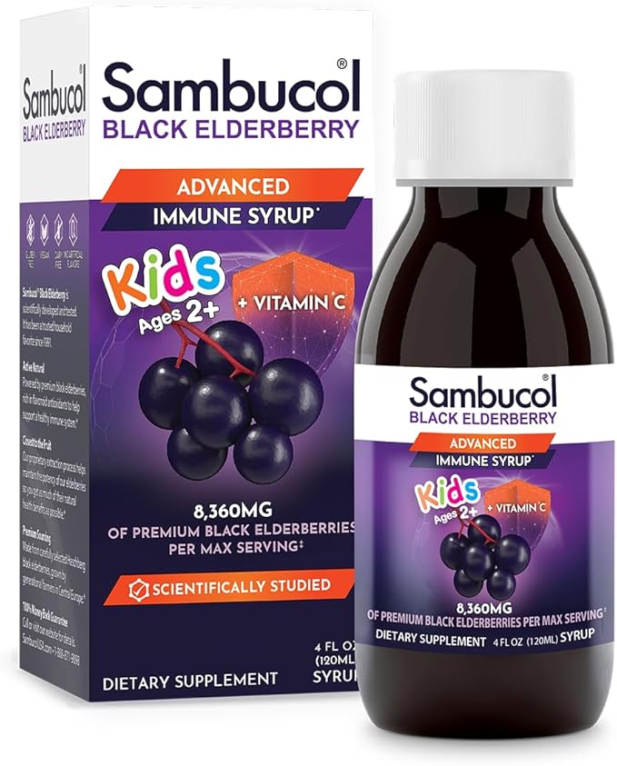 Sambucol Black Elderberry Syrup for Kids - Elderberry Extract Kids, Kids Elderberry Syrup, Black Elderberry for Kids, Kids Immune Support - 4 Fl Oz