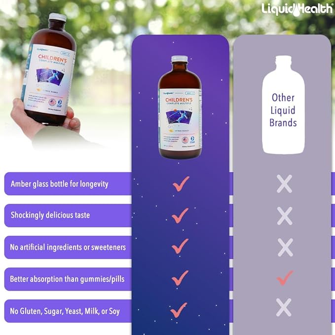 LIQUIDHEALTH Children's Complete Liquid Multivitamin for Kids, Toddlers - Essential Vitamins, Nutrients & Minerals, Immune Support, Gut Health - Made in The USA, Vegan, Non GMO, Sugar-Free (2 Pack)