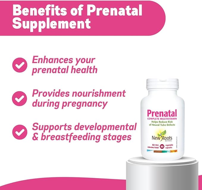 New Roots | Prenatal Vitamins and Minerals for Women with Folate & Iron, Calcium, and more| Complete Multivitamin with 23 Essential Supplements – All Stages Pregnancy Support & Postnatal (90 Capsules)