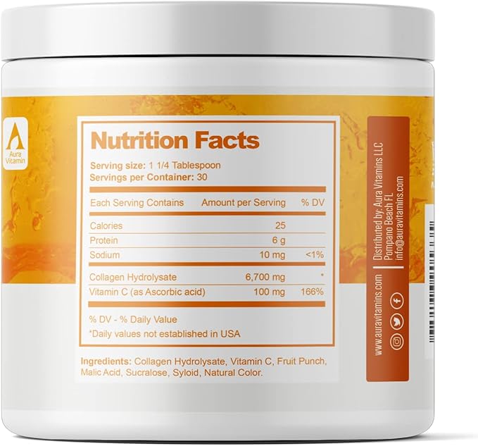 Hydrolyzed Collagen Powder Supplement | Promotes Hair, Nail, Skin, Bone, Joint Health, Gut Health | Hydrolyzed Grass Fed Collagen Peptides |Collagen for Women | 200gr (Orange)