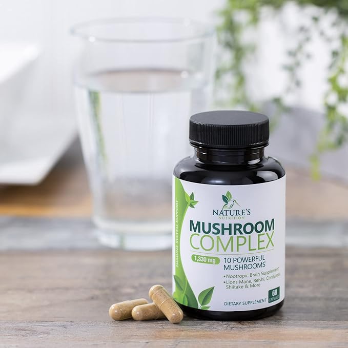 Mushroom Supplement 10 in 1 High Strength Lions Mane Mushroom - Turkey Tail, Reishi, Cordyceps, Chaga & Mushrooms Nootropic Brain Supplements for Memory & Focus Support, Mushroom Complex, 60 Capsules