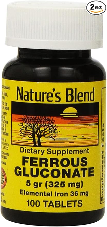 Nature`s Blend Ferrous Gluconate Tablets 324 mg, 100 Count (Pack of 2)