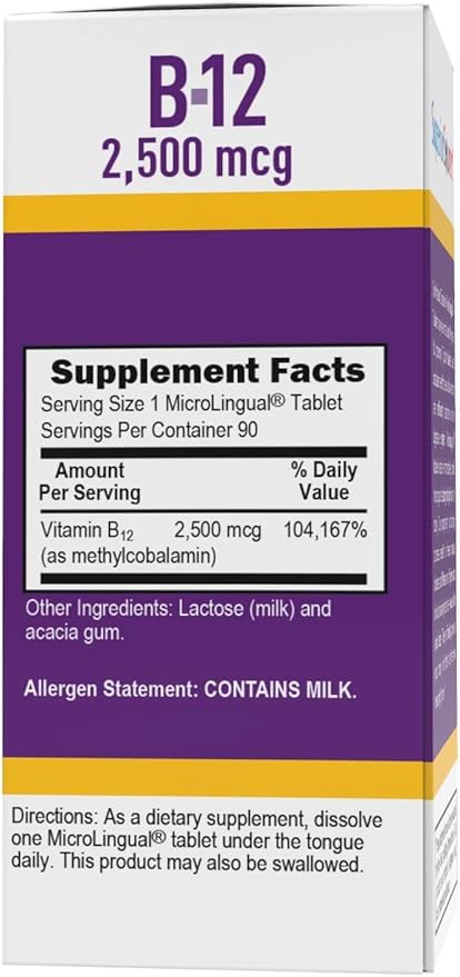 Superior Source No Shot Methylcobalamin B-12 2500 mcg - Vitamin B-12 to Support Energy Production, Brain Health & Overall Wellness - Sublingual Tablets for Quick Absorption - 90 Dissolving Tablets