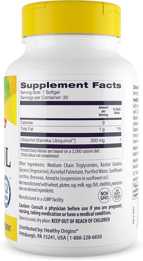 Healthy Origins Ubiquinol (Active Form of CoQ10), 300 mg - Ubiquinol Supplements for Heart Health & Antioxidant Support - Gluten-Free & Non-GMO Supplement - 30 Softgels