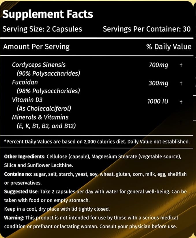 Cordyceps FD1000 Pharmacist Formula Cordyceps Fucoidan Vitamin D | Immune Booster | LL Supplement - 60 Capsule
