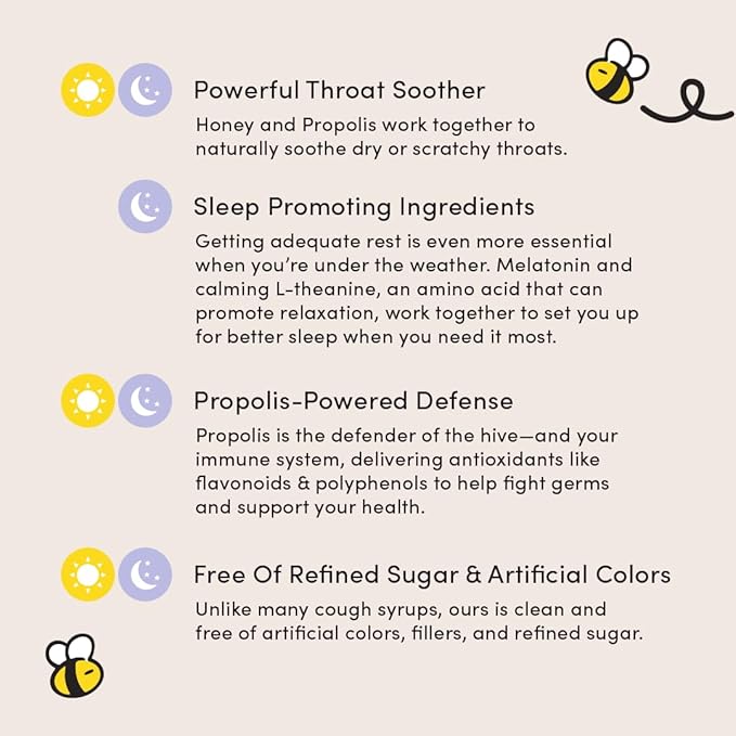 Beekeeper's Naturals Kids Honey Cough Syrup – Day & Night Value Pack – Immune Support with Elderberry, Vitamin C, D, Propolis & Raw Honey – Soothing, Clean Ingredients – Two Pack, 2 x 4 fl oz