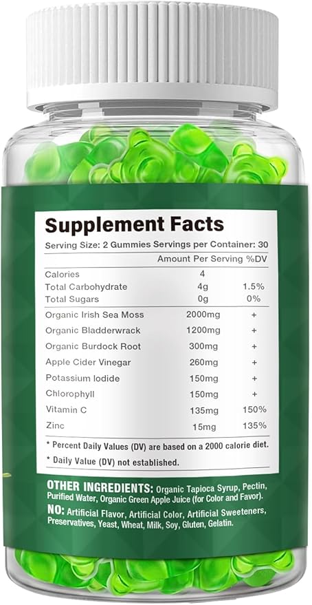 2 Pack Sea Moss Gummies - 120 Vegan Irish Moss Gummy Bears - Made with Natural & Organic Sea Moss Gel,Bladderwrack & Burdock Root - Seamoss Supplement fo Energy, Immune Support