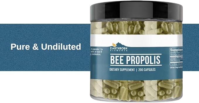 Earthborn Elements Bee Propolis (200 Capsules) Pure & Natural, Gluten-Free & Non-GMO