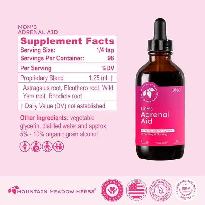 Mountain Meadow Herbs Mom's Adrenal Aid – Liquid Herbal Supplement, Natural Adrenal Support for Women, Safe for Expecting & Nursing Moms, Boosts Energy, Reduces Fatigue & Supports Hormone Balance 4oz