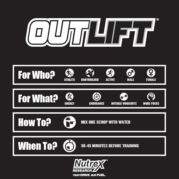 Nutrex Research Outlift Clinically Dosed Pre Workout Powder | Energy, Pumps, Citrulline, BCAA, Creatine, Beta-Alanine Preworkout Supplement for Men and Women | Miami VIce 20 Serving