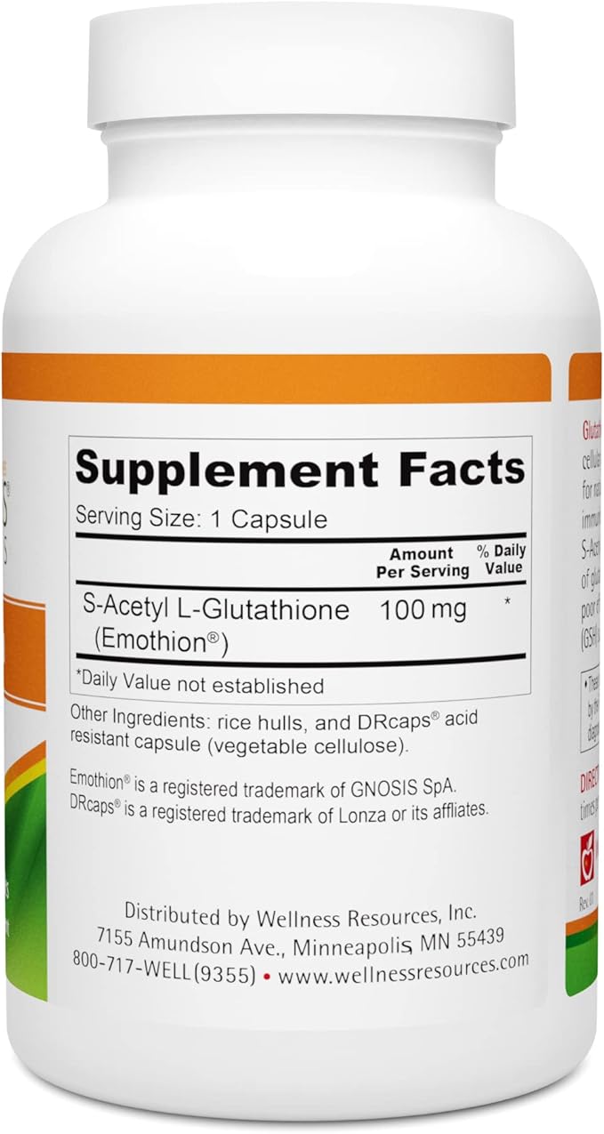 Wellness Resources Glutathione Ultra Supplement - Bioavailable S-Acetyl L-Glutathione (SAG) - Antioxidant, Detox & Cellular Health Immune Support - High Absorption, Non-GMO, Gluten-Free, 90 Capsules