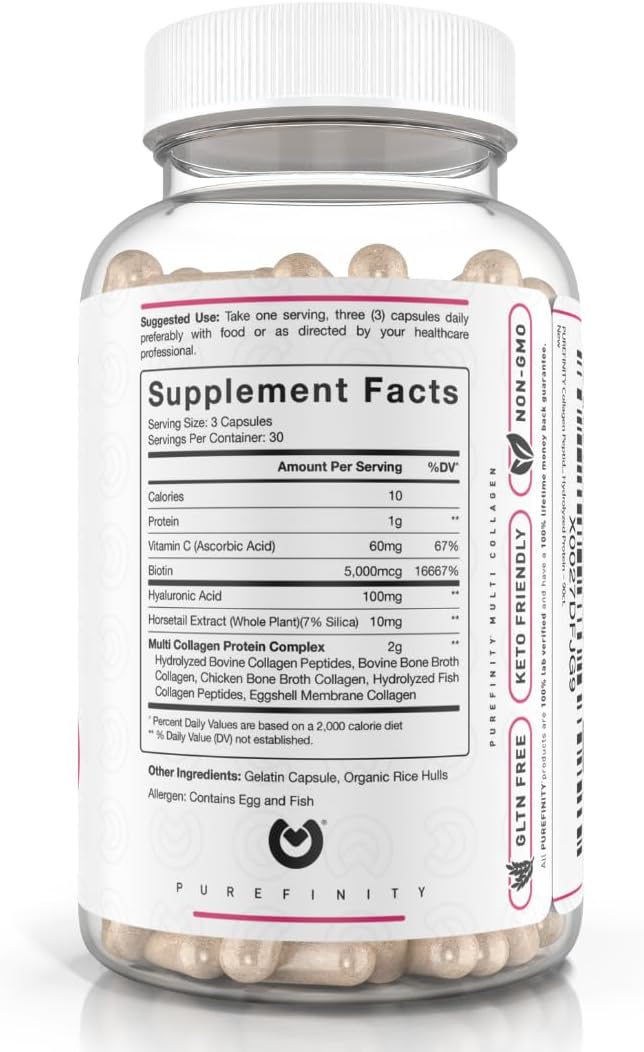 Collagen Peptides for Women – Type I, II, III, V & X with Biotin & Hyaluronic Acid, Supports Healthy Skin, Bones, Hair & Nails – Non-GMO, Grass-Fed, 90 Capsules (1 Month Supply)