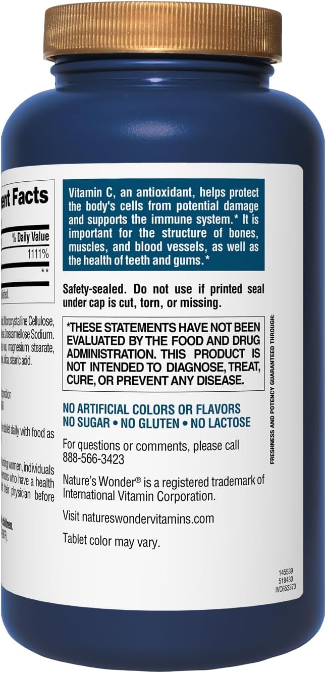 Nature's Wonder Vitamin C 1000 mg with Rose Hips Tablets for Immune Health, 250 Servings, 250 count