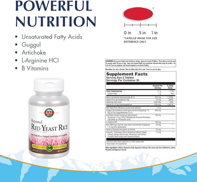 KAL Beyond Red Yeast Rice | Clinical Formula with B Vitamins, Guggul, Artichoke, L-Arginine HCl, 60 Tablets