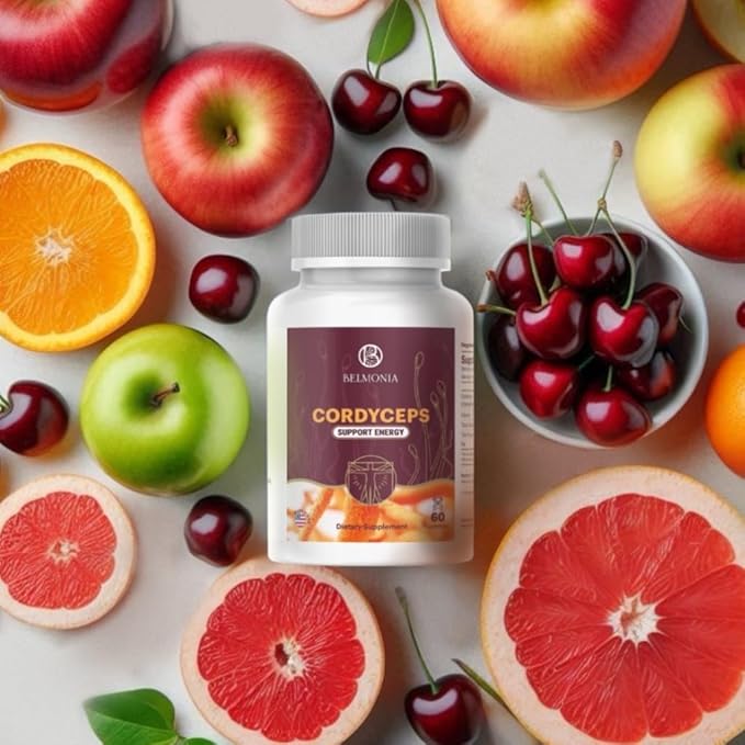 Cordyceps Mushroom Gummies| 5400*mg per Serving| Cherry, Grape, Apple, Orange| 60 Pectin Gummies| Natural Energy Boost Stamina Endurance Gummies| Vegan Supplement| Made in USA