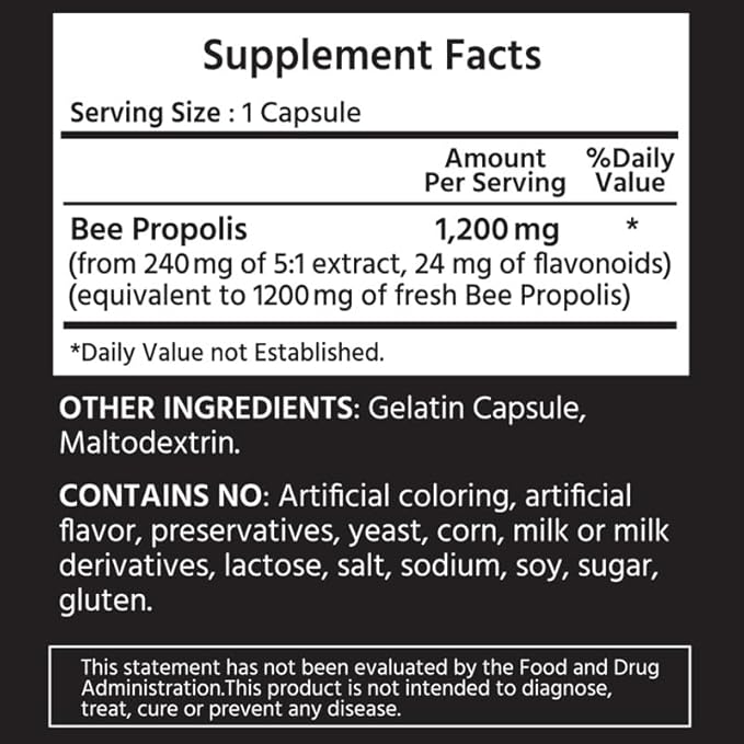 Standardized Propolis 1200 mg 360 Vegetable Capsules.