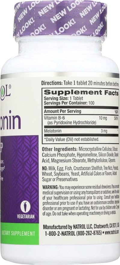 Natrol Melatonin 3 mg Sleep Time Release Dietary Supplement Tablets 100 ea (Pack of 4)