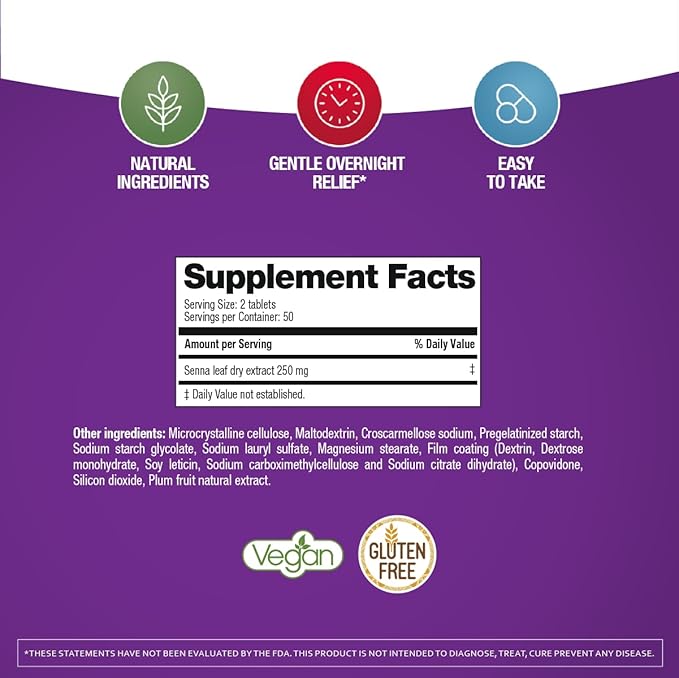 Prunelax Ciruelax Maximum Relief Laxative Tablets with Natural Senna for Occasional Constipation, Senna Extract, Vegan & Gluten-Free, Gentle Overnight Relief - 24ct