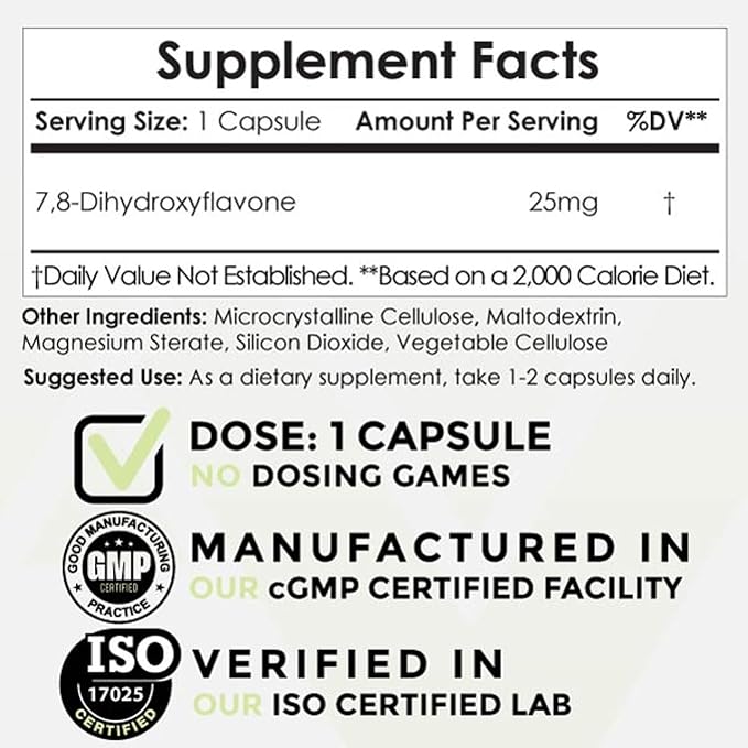 Nootropics Depot 7,8-Dihydroxyflavone Capsules | 25mg | 60 Count | 7,8 DHF | Brain Booster | Supports Cognitive Function and Brain Health