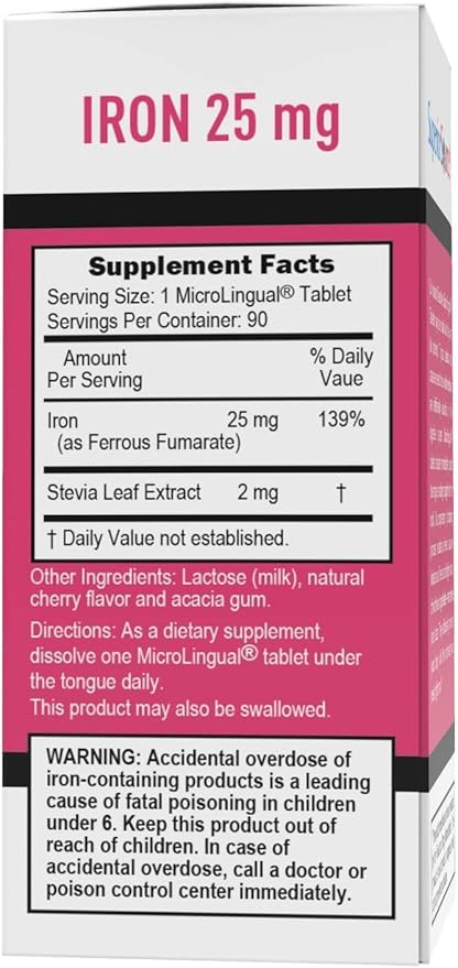 Superior Source Just Women - Iron 25 mg, (Ferrous Fumarate), Under The Tongue Quick Dissolve MicroLingual Tablets, 90 Count, Easily Absorbed, Assists Red Blood Cell Formation, Non-GMO