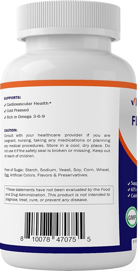 Vitamatic Flaxseed Oil 1200 mg – 120 Softgels Cold-Pressed Flaxseed Oil with 675 mg ALA Omega-3 – Supports Heart Health & Overall Wellness