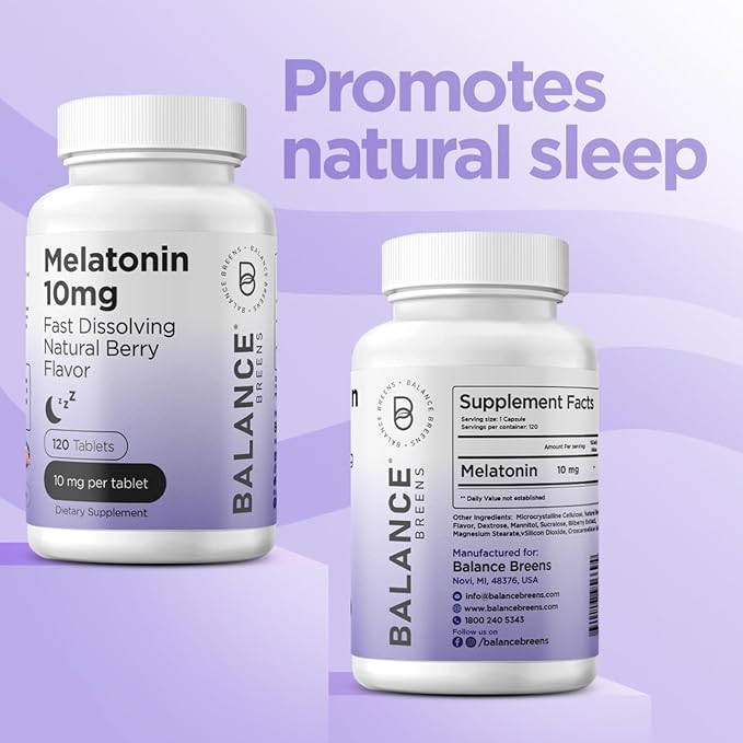 Balancebreens Melatonin 10mg Fast-Dissolve, 120 Tablets β Natural Sleep Aid for Restful Nights, Drug-Free Support for Relaxation and Tranquility