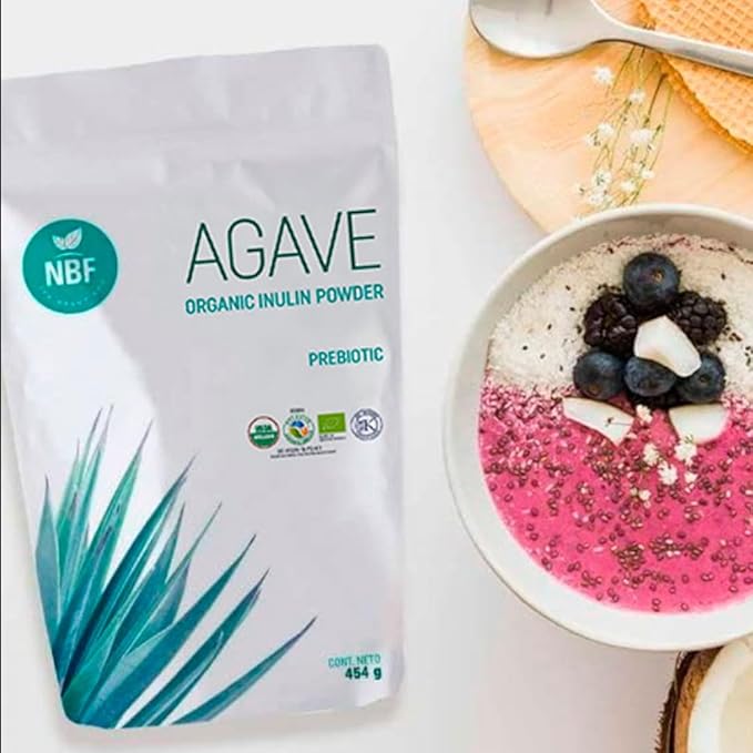 NBF NATURA BIO FOODS - Organic Agave Inulin Powder | Prebiotic Fiber Supplement | Gut Support | No Flavor or Aftertaste | Vegan & Keto Friendly | 16 Oz, 1 Pound (Pack of 1)