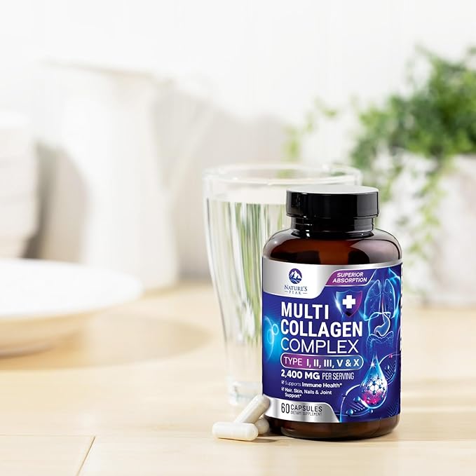 Collagen Peptides for Women & Men - Multi Collagen Supplement for Hair, Nail, Skin, Bone and Joint Support, Type I, II, III, V, X, Grass Fed Hydrolyzed Powder Pills, Non-GMO - 60 Capsules
