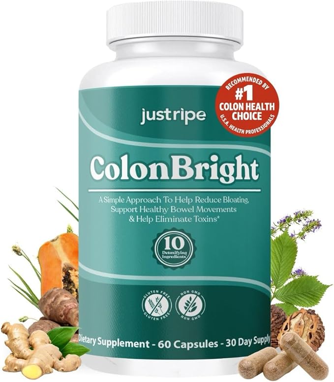 ColonBright Psyllium Husk Powder Colon Cleanser - Colon Cleanse for Constipation Relief, Bloating Relief & Gut Health, Vegan, Gluten Free Fiber Supplement - Healthy Digestive Function 30 Servings (1)