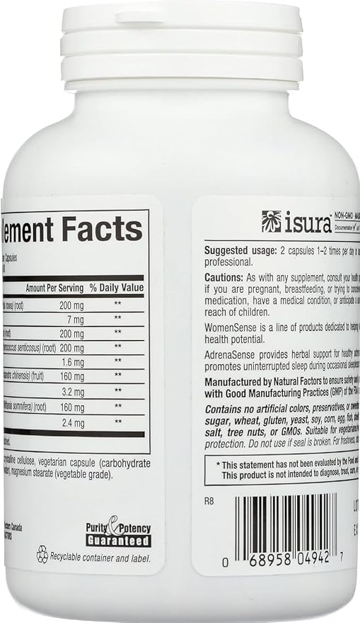 WomenSense AdrenaSense by Natural Factors, AdrenaSense, Herbal Supplement for Adrenal Support and Stress Relief, Vegan, Non-GMO, 120 Capsules