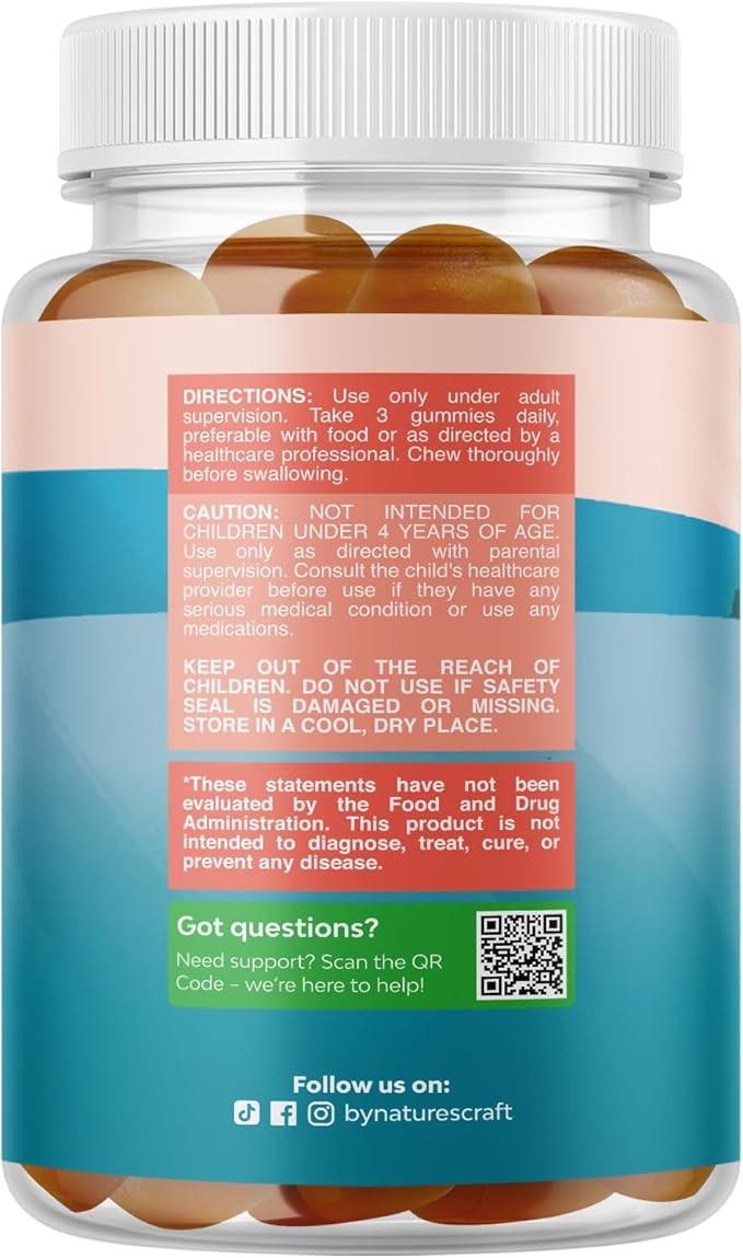 Kids Focus Gummies - Nootropics Brain Support Supplement for Kids with Green Tea Extract, B6 & B12 Vitamins for Memory and Brain Focus - Herbal Concentration Chews for Children - 90 Count