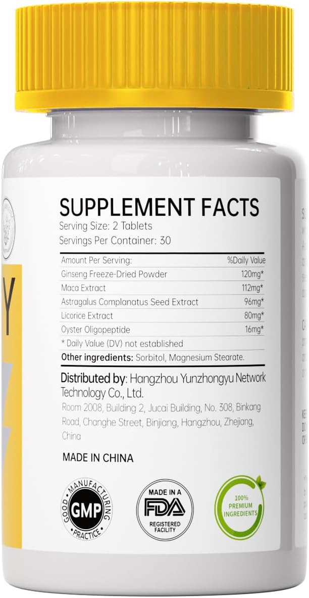Natural Energy Supplement 800mg - 60 Heart-Shaped Tablets | Ginseng, Maca, Astragalus for Fatigue Relief & Immunity Support | Vegan, Caffeine-Free, Daily Vitality Booster