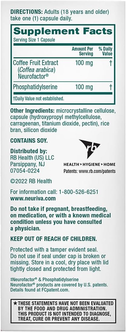 NEURIVA Original Brain Supplement for Memory, Focus & Concentration + Learning & Accuracy with Clinically Tested Nootropics Phosphatidylserine and Neurofactor, Caffeine Free, 30 Capsules (3 Pack)