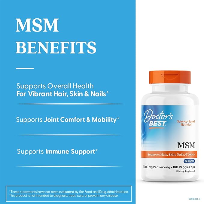 Doctors BEST MSM, Supports Hair, Skin, Nails, & Joints, Non-GMO, Gluten Free, Vegan 180 Veggie Caps