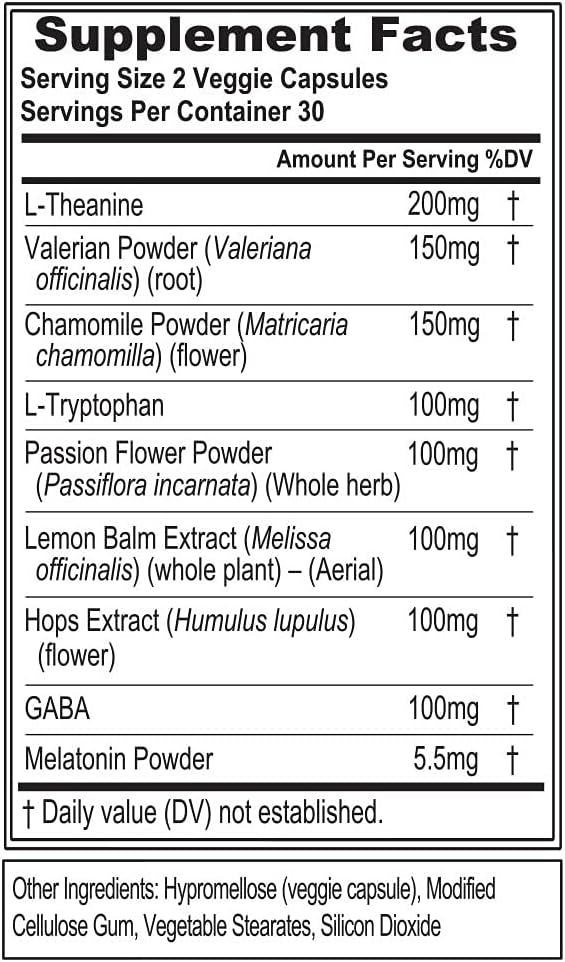 Evlution Nutrition Herbal Complex Sleep Supplements for Adults Gentle Sleep Support Adult Melatonin Pills with Valerian L-Tryptophan Lemon Balm and More - Restful Calm Capsules - 30 Servings