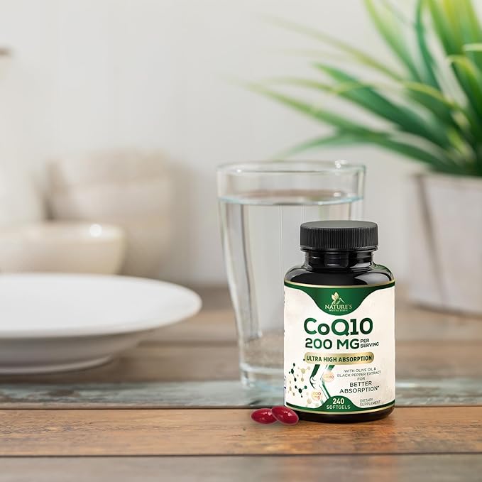 CoQ10 200mg Softgels - Better Absorption, Antioxidant for Heart Health & Cellular Energy Support - Nature's Co Q10 Vitamins, Non-GMO & Gluten Free, Coenzyme Q10 Supplement - 240 Softgels