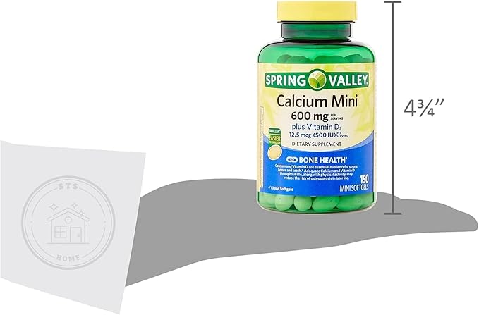 Spring Valley Calcium Plus Vitamin D3 150 Mini Softgels | Calcium Supplement | CaIcium mini softgels | CaIcium 600 mg with Vitamin d3 | 150 Mini Softgels + STS Sticker