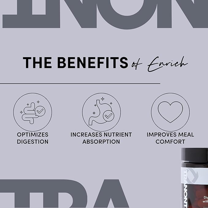 Tranont Enrich Digestive Enzymes & Probiotic Blend | 90 Capsules | Optimal Gut Health, Digestion Support & Nutrient Absorption-Sugar Free, Prebiotics & Probiotics for Men & Women, Unbloat Supplement