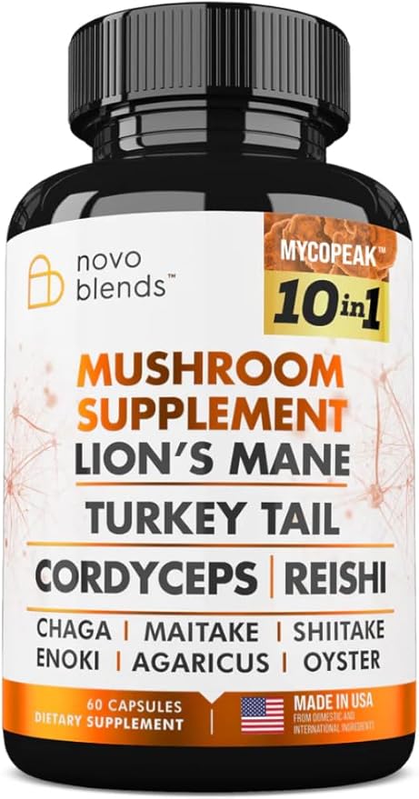 Mushroom Supplement 10x Complex - Lions Mane, Turkey Tail, Cordyceps, Reishi, Chaga, Maitake, Shiitake, Oyster Extract Mushrooms - Nootropic Brain Support Supplements for Memory and Focus