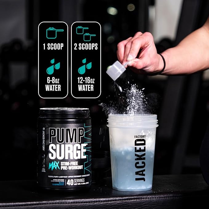 Jacked Factory Pumpsurge Max Stim Free Pre Workout - High-Performance Caffeine Free Pre Workout with L-Citrulline, N03-T Arginine Nitrate & Glutathione - 40 Servings, Cherry Limeade